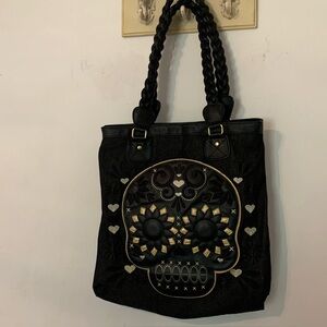 Loungefly Embroidered Sugar Skull Bag Denim Tote Travel Grunge Goth Weekender